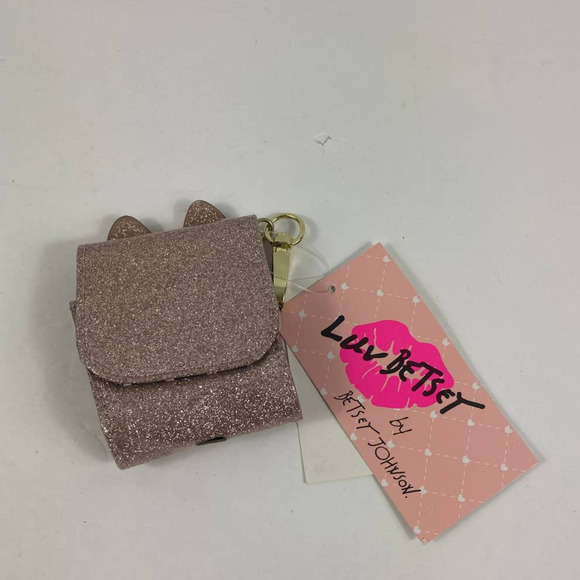 NWT Betsy Johnson Ear Bud Case Pink Glitter - Picture 1 of 1